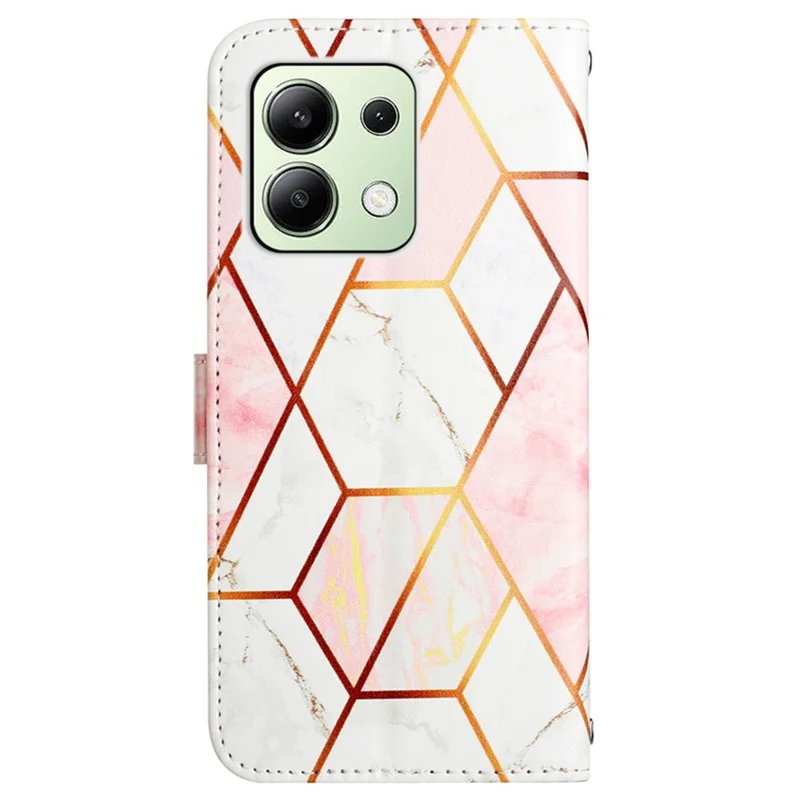 For Xiaomi Redmi Note 13 4G Leather Case with Shoulder Strap Marble Pattern Phone Stand Cover - Pink / White LS002