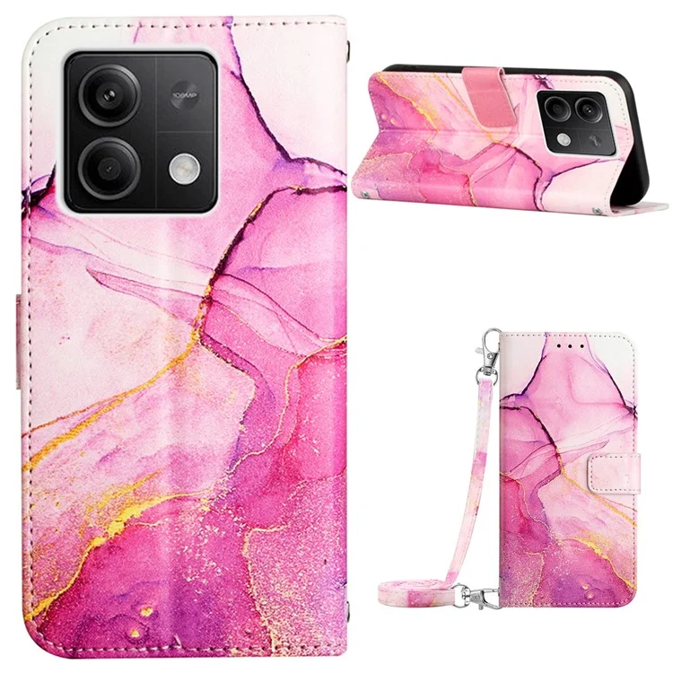 YB Pattern Printing Leather Series-6 Für Xiaomi Redmi Note 13 5G Hülle Wallet Phone Cover mit Riemen - Pink / Lila / Gold LS001