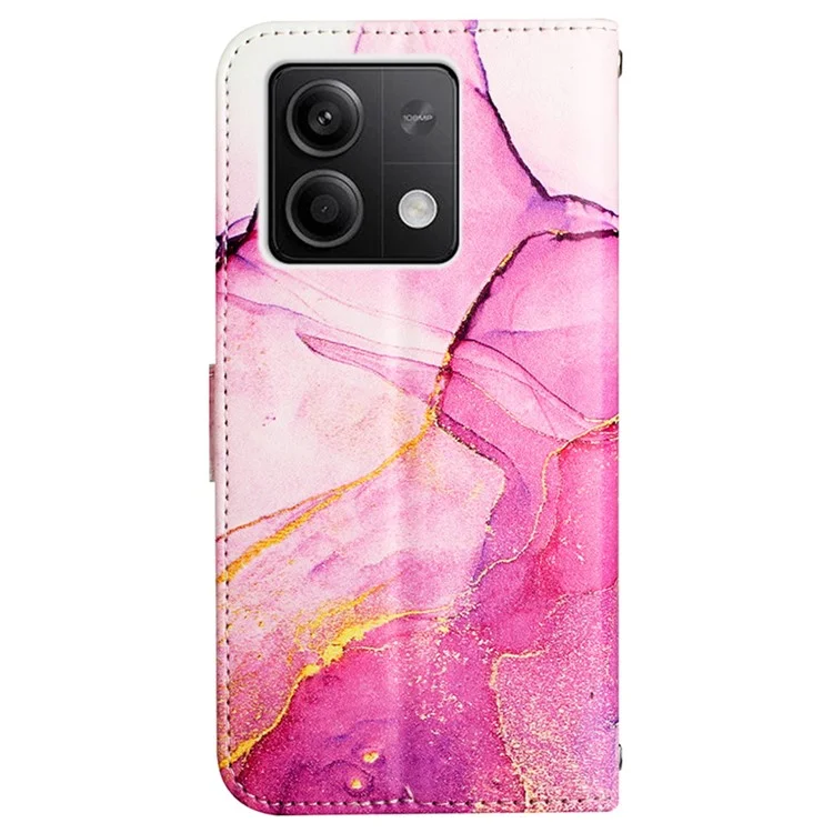YB Pattern Printing Leather Series-6 Für Xiaomi Redmi Note 13 5G Hülle Wallet Phone Cover mit Riemen - Pink / Lila / Gold LS001