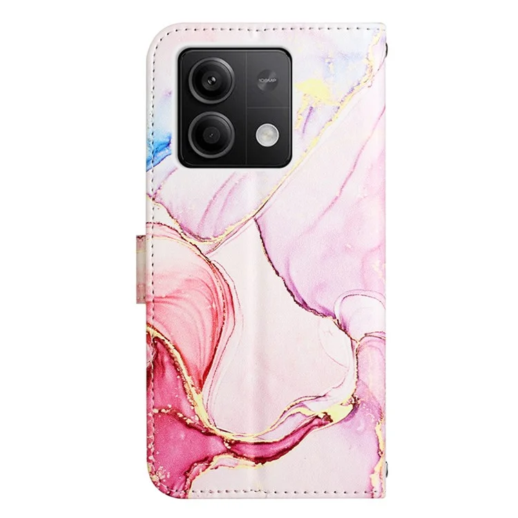 Série de Impressão de Padrão YB em Couro - 5 Para Xiaomi Redmi Note 13 5G Case Marble Phone Wallet Cover com Alça - Rose Gold LS005