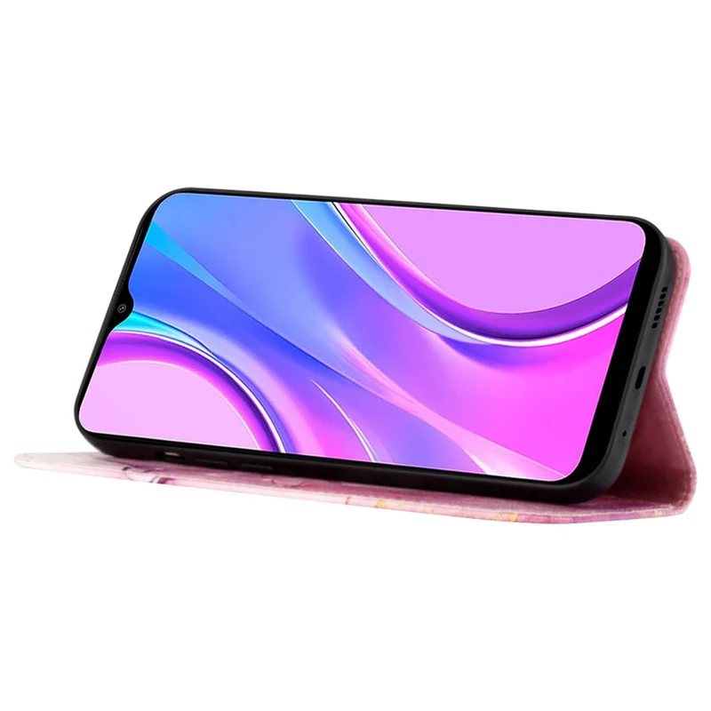 For Xiaomi Redmi Note 13 5G Case with Strap Marble Pattern Leather Phone Cover Card Holder - Pink+Purple+Gold LS001