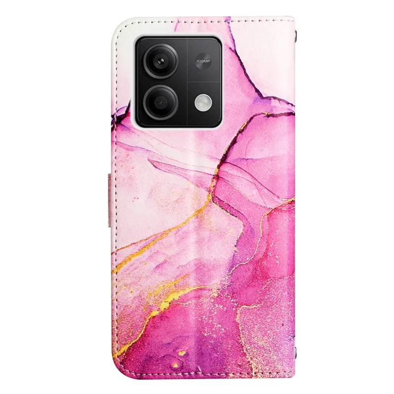 For Xiaomi Redmi Note 13 5G Case with Strap Marble Pattern Leather Phone Cover Card Holder - Pink+Purple+Gold LS001