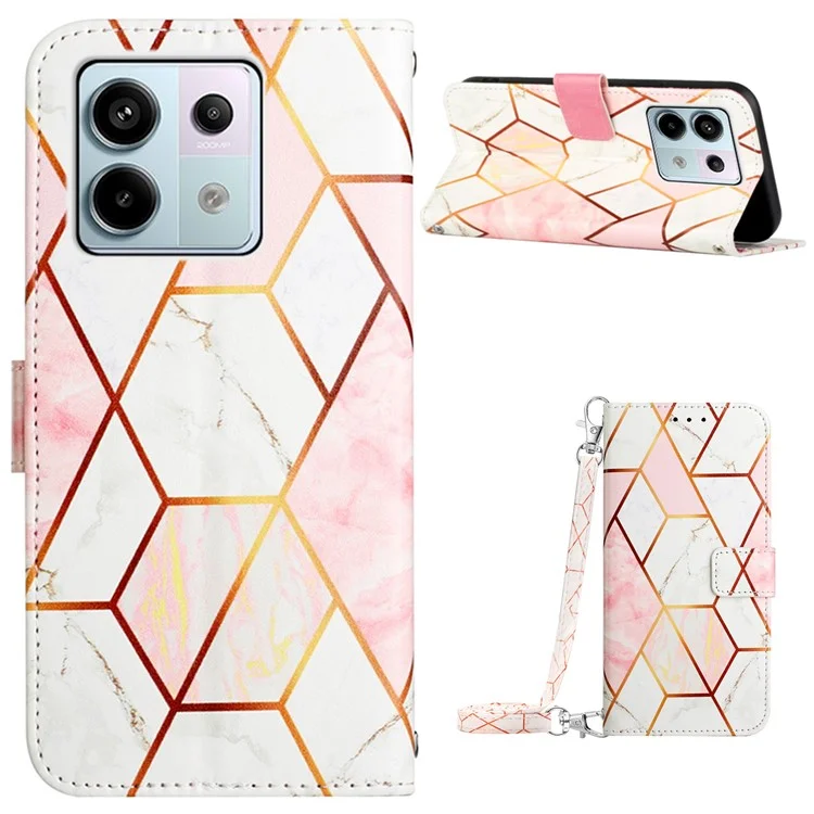 YB Pattern Printing Leather Series-6 Per Xiaomi Redmi Note 13 Pro 5G / Poco X6 5G Custodia in Pelle con Cinghie - Rosa / Bianca LS002