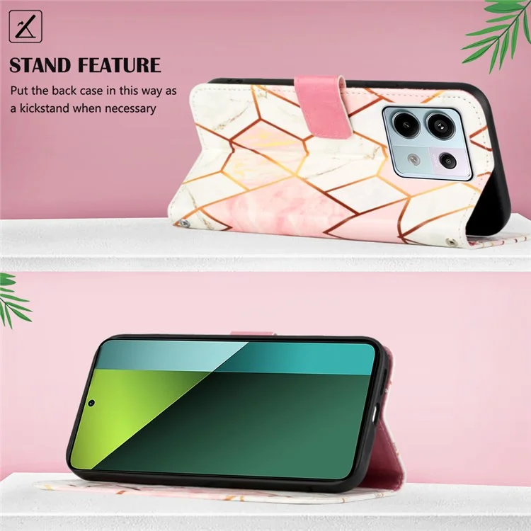 YB Pattern Printing Leather Series-6 Per Xiaomi Redmi Note 13 Pro 5G / Poco X6 5G Custodia in Pelle con Cinghie - Rosa / Bianca LS002