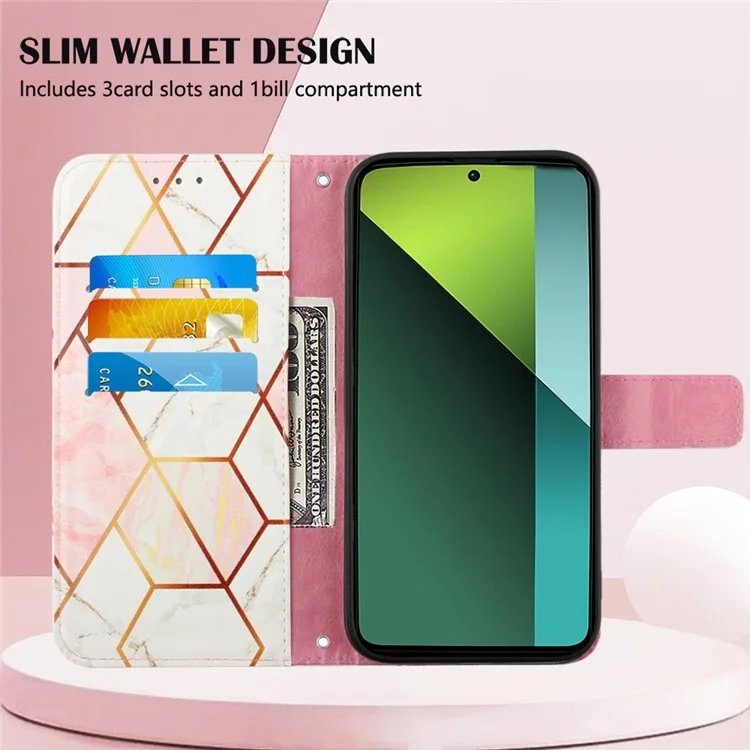 YB Pattern Printing Leather Series-6 Per Xiaomi Redmi Note 13 Pro 5G / Poco X6 5G Custodia in Pelle con Cinghie - Rosa / Bianca LS002