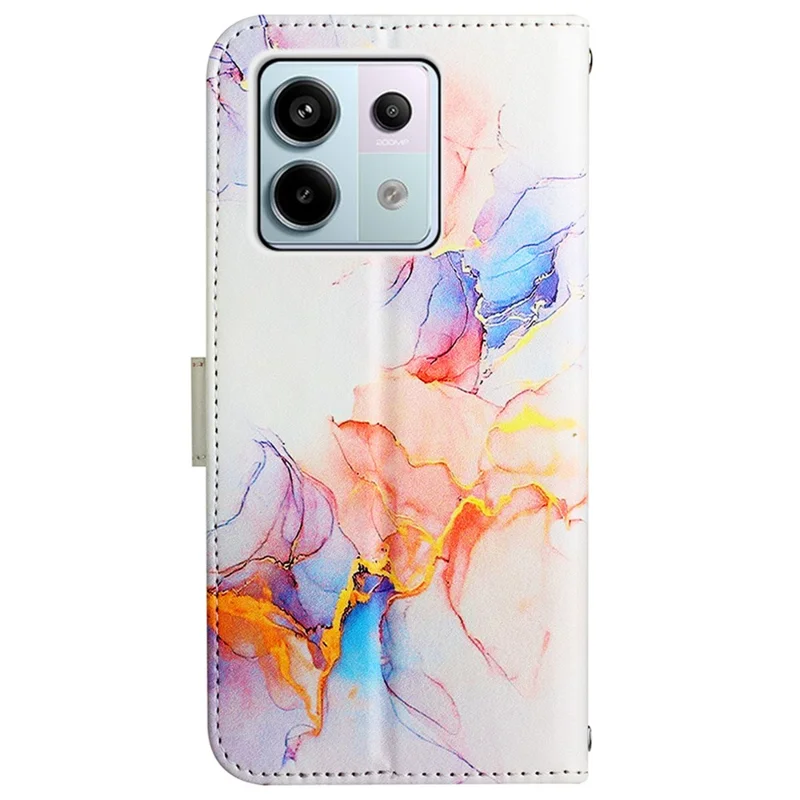 For Xiaomi Redmi Note 13 Pro 5G / Poco X6 5G Leather Case with Shoulder Strap Marble Pattern Phone Stand Cover - Milky Way Marble White LS004