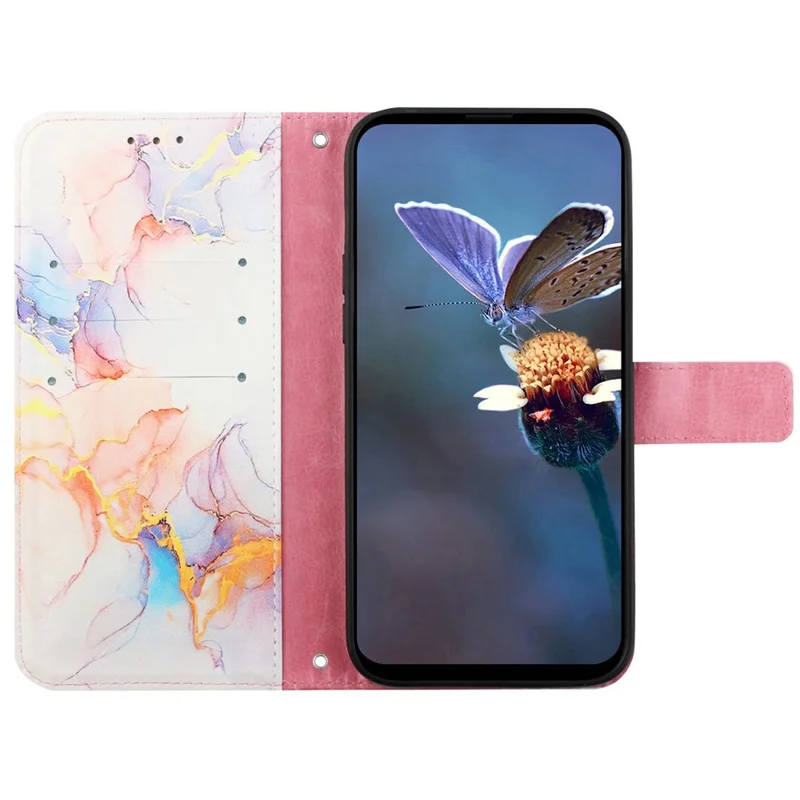 For Xiaomi Redmi Note 13 Pro 5G / Poco X6 5G Leather Case with Shoulder Strap Marble Pattern Phone Stand Cover - Milky Way Marble White LS004