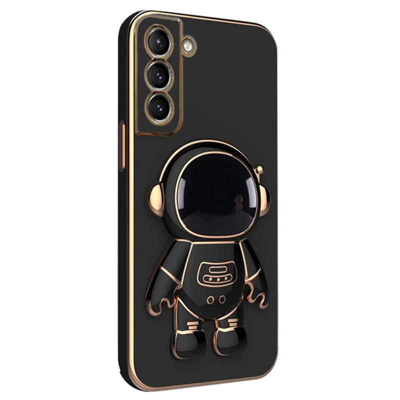 For Samsung Galaxy S23+ Case Electroplating Astronaut Hidden Kickstand Soft TPU Phone Cover - Black