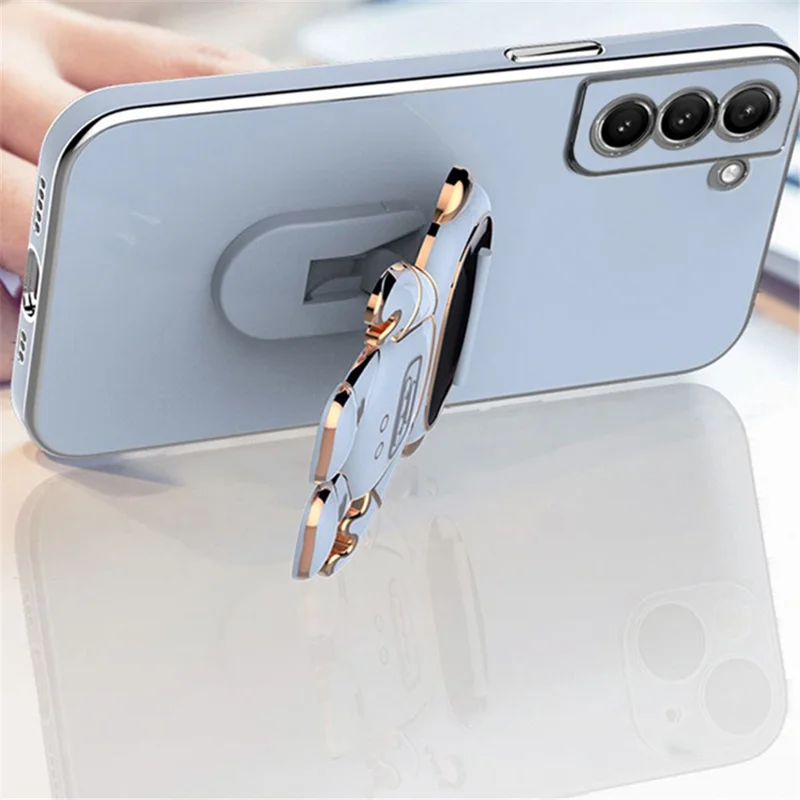 For Samsung Galaxy S23+ Case Electroplating Astronaut Hidden Kickstand Soft TPU Phone Cover - Black