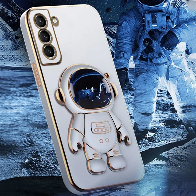 For Samsung Galaxy S23+ Case Electroplating Astronaut Hidden Kickstand Soft TPU Phone Cover - Black