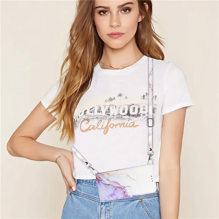 YB Pattern Printing Leather Series-6 für Oppo A79 5G / A2 5G Case Crossbody Ledergeldbörse - Weiß / Lila LS006
