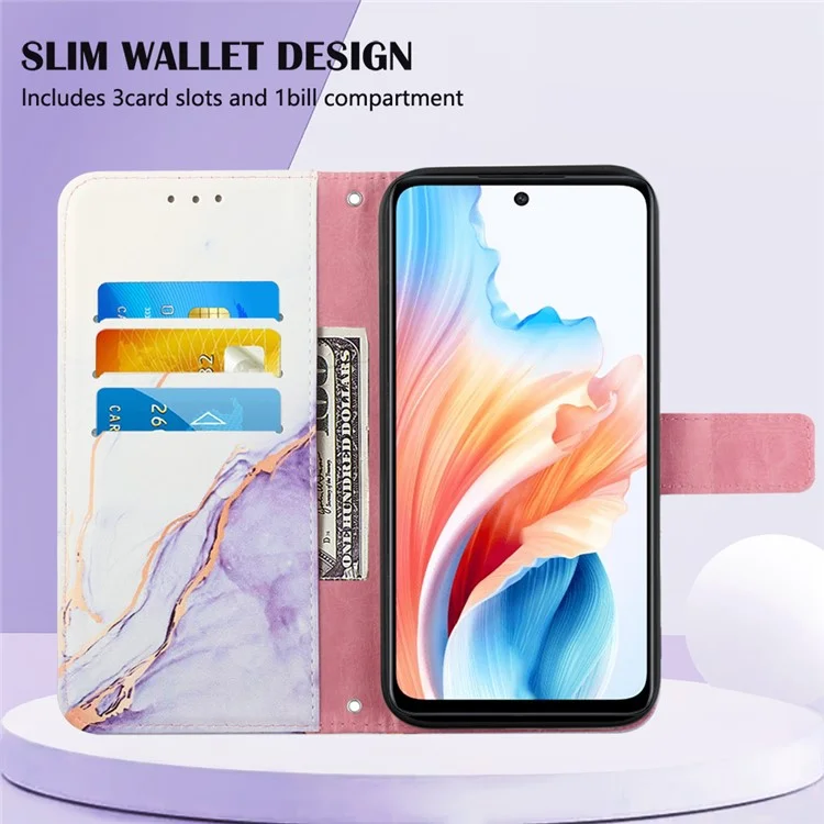 YB Pattern Printing Leather Series-6 für Oppo A79 5G / A2 5G Case Crossbody Ledergeldbörse - Weiß / Lila LS006