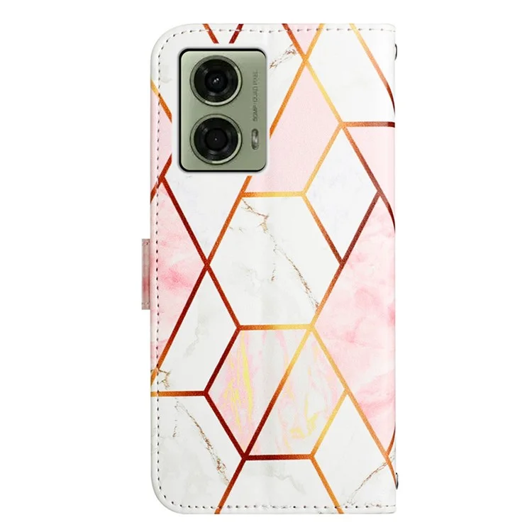 For Motorola Moto E14 4G / G04 4G / G04s 4G / G24 4G Case with Strap Marble Pattern Leather Phone Cover Card Holder - Pink / White LS002