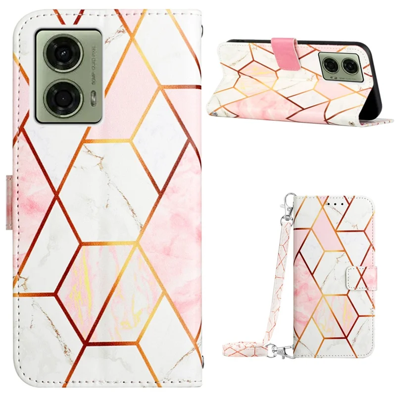 YB Pattern Printing Leather Series-6 Per Motorola Moto E14 4G / G04 4G / G04s 4G / G24 4G Custodia Portafoglio in Pelle - Rosa / Bianca LS002