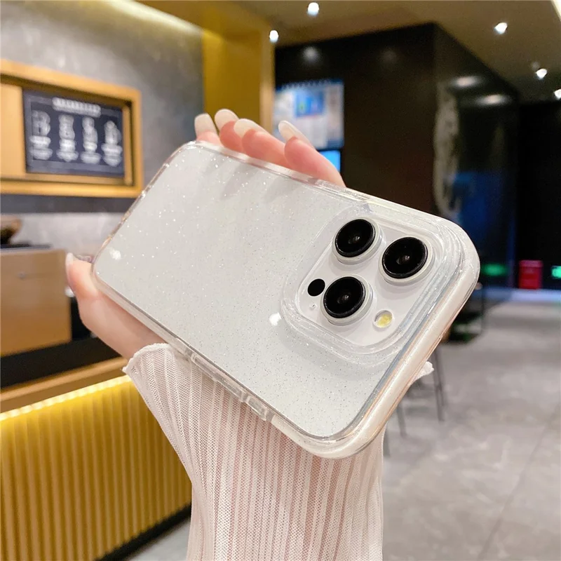 For iPhone 14 Pro Clear Case Glitter Powder Anti-scratch PC+TPU Smart Phone Cover