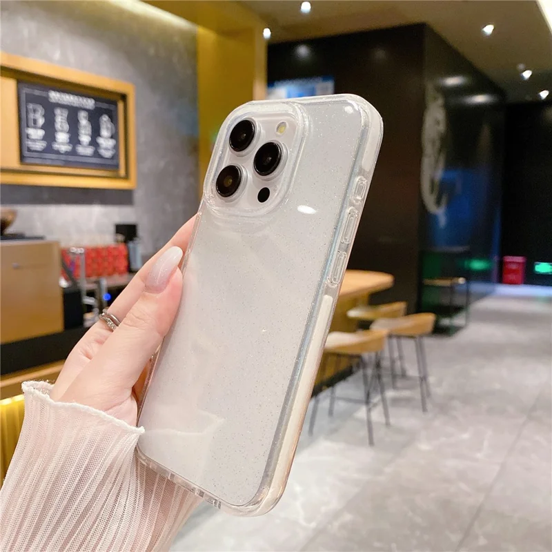 For iPhone 14 Pro Clear Case Glitter Powder Anti-scratch PC+TPU Smart Phone Cover