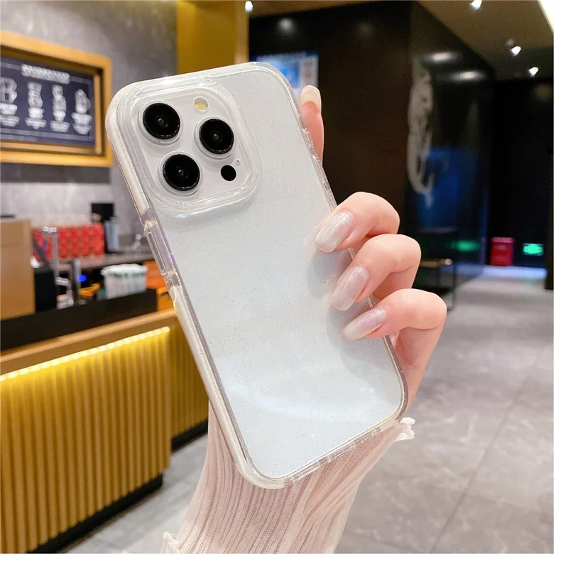 For iPhone 14 Pro Clear Case Glitter Powder Anti-scratch PC+TPU Smart Phone Cover