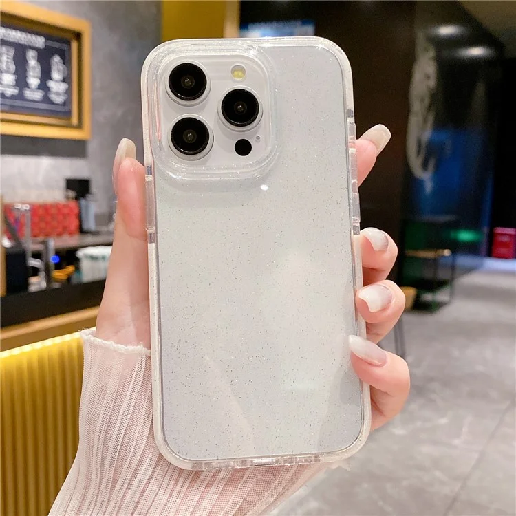 Per iPhone 15 Pro Max Clear Case Glitter Powder PC+TPU Drop Protection Protective Shell