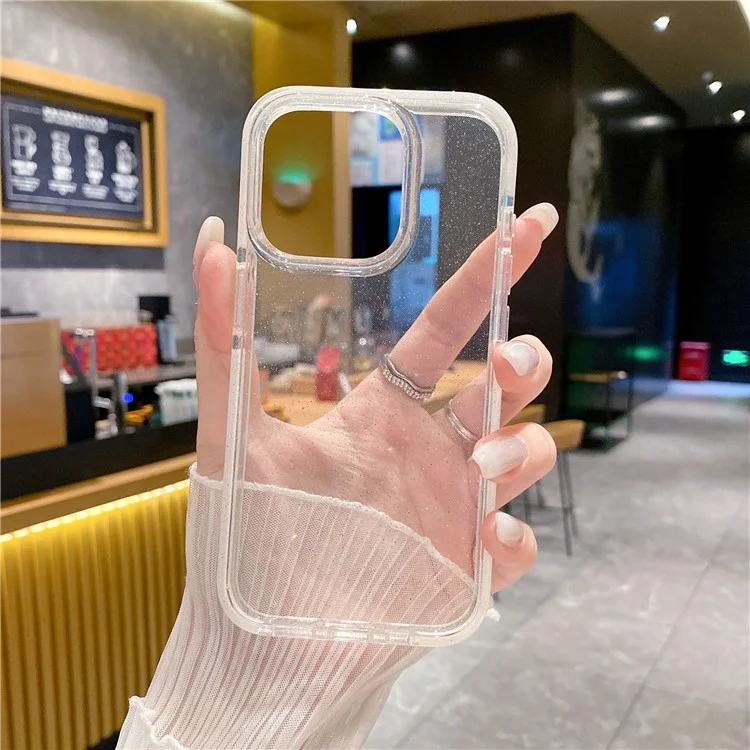 Per iPhone 15 Pro Max Clear Case Glitter Powder PC+TPU Drop Protection Protective Shell