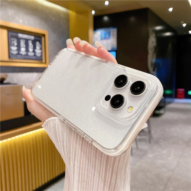 Per iPhone 15 Pro Max Clear Case Glitter Powder PC+TPU Drop Protection Protective Shell