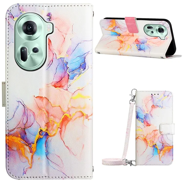 Чехол для телефона Oppo Reno11 5G (Global) YB Pattern Printing Leather Series-6 Marble Pattern Leather Wallet Case - Milky Way Marble White LS004
