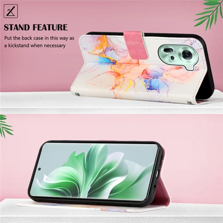 Чехол для телефона Oppo Reno11 5G (Global) YB Pattern Printing Leather Series-6 Marble Pattern Leather Wallet Case - Milky Way Marble White LS004