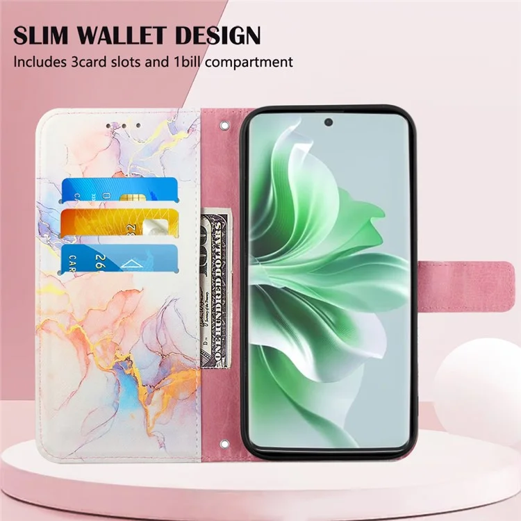 Чехол для телефона Oppo Reno11 5G (Global) YB Pattern Printing Leather Series-6 Marble Pattern Leather Wallet Case - Milky Way Marble White LS004
