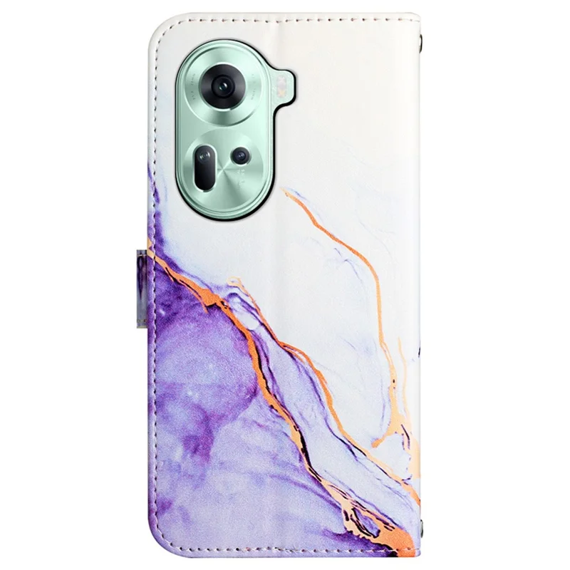 For Oppo Reno11 5G (Global) Leather Case with Shoulder Strap Marble Pattern Phone Stand Cover - White / Purple LS006