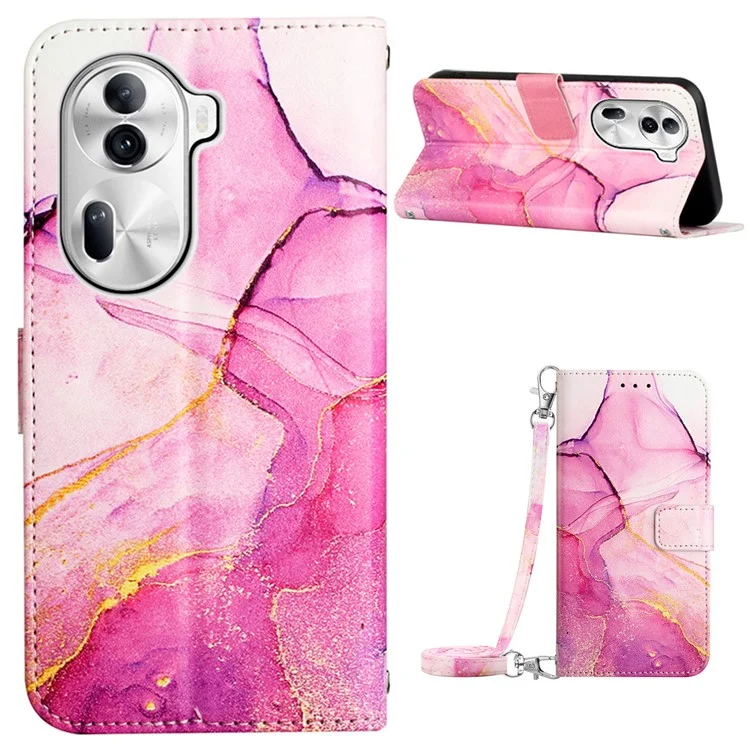 Para Oppo Reno11 Pro 5G (Global) Case YB Pattern Printing Leather Series-6 Marble Pattern Leather Phone Cover - Pink / Purple / Gold LS001