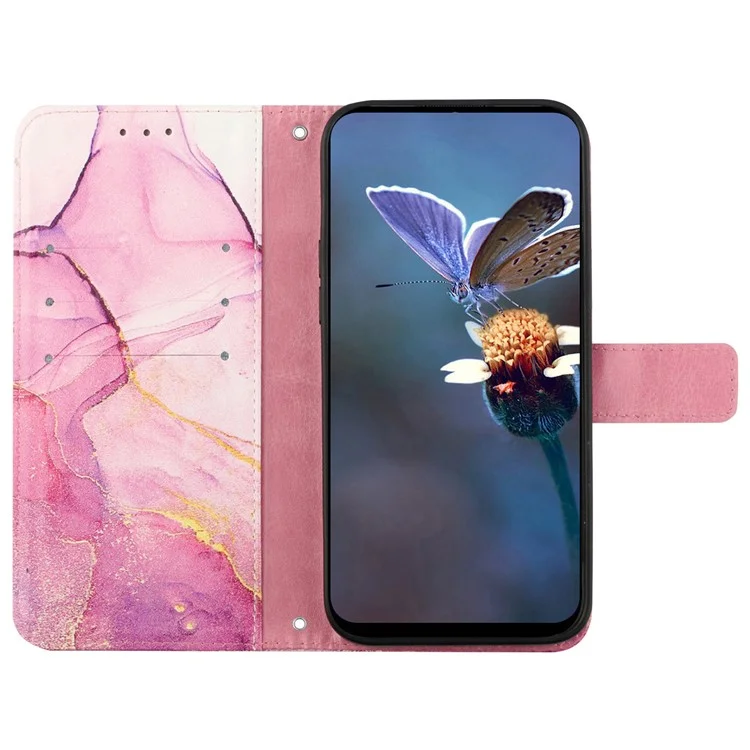 Para Oppo Reno11 Pro 5G (Global) Case YB Pattern Printing Leather Series-6 Marble Pattern Leather Phone Cover - Pink / Purple / Gold LS001