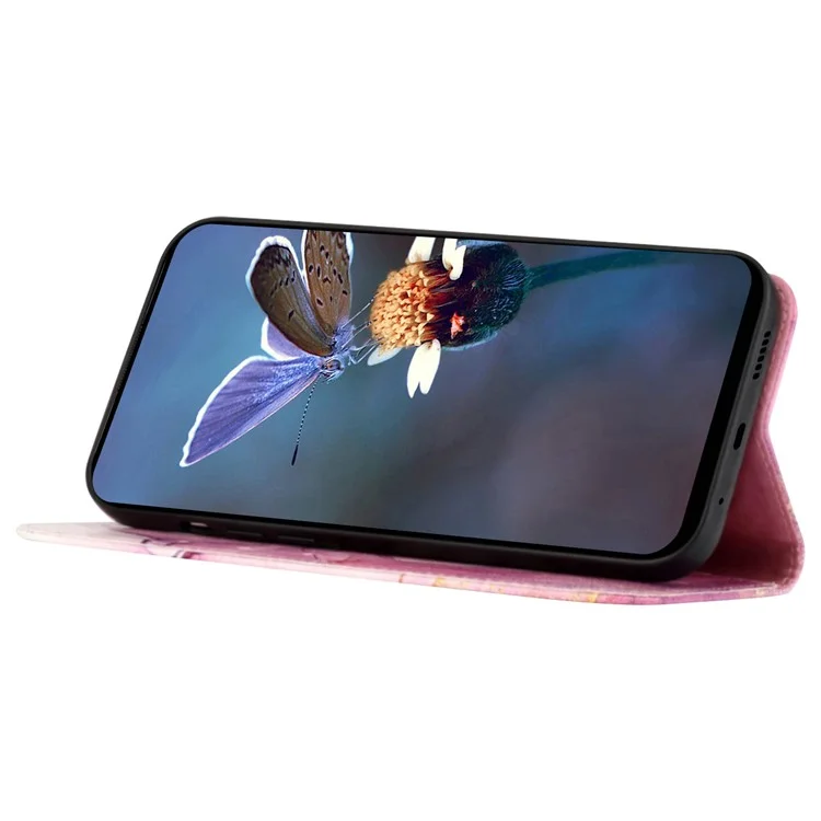 Para Oppo Reno11 Pro 5G (Global) Case YB Pattern Printing Leather Series-6 Marble Pattern Leather Phone Cover - Pink / Purple / Gold LS001