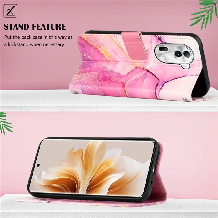 Para Oppo Reno11 Pro 5G (Global) Case YB Pattern Printing Leather Series-6 Marble Pattern Leather Phone Cover - Pink / Purple / Gold LS001