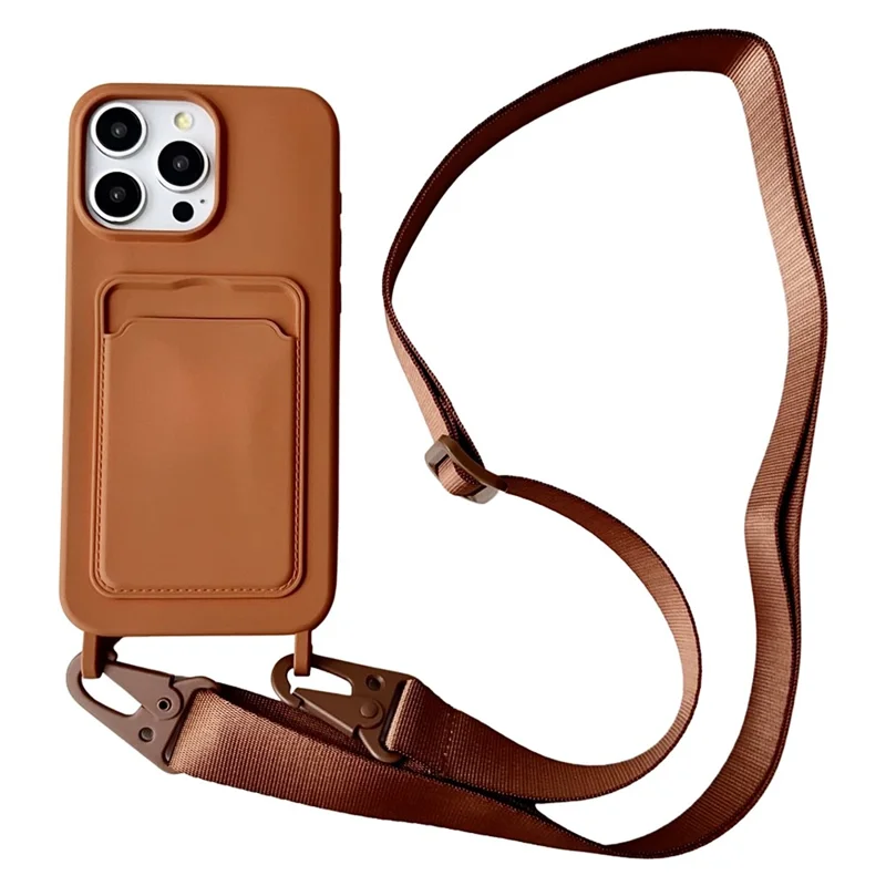 For iPhone 15 Pro Case Liquid Silicone Scratch-proof Back Phone Cover with Card Slot - Brown