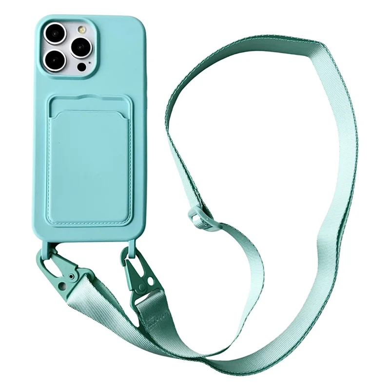 For iPhone 15 Pro Case Liquid Silicone Scratch-proof Back Phone Cover with Card Slot - Baby Blue