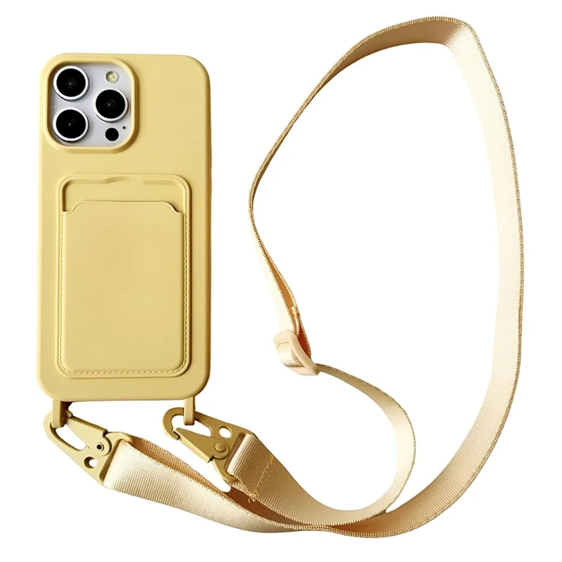 For iPhone 15 Pro Case Liquid Silicone Scratch-proof Back Phone Cover with Card Slot - Yellow