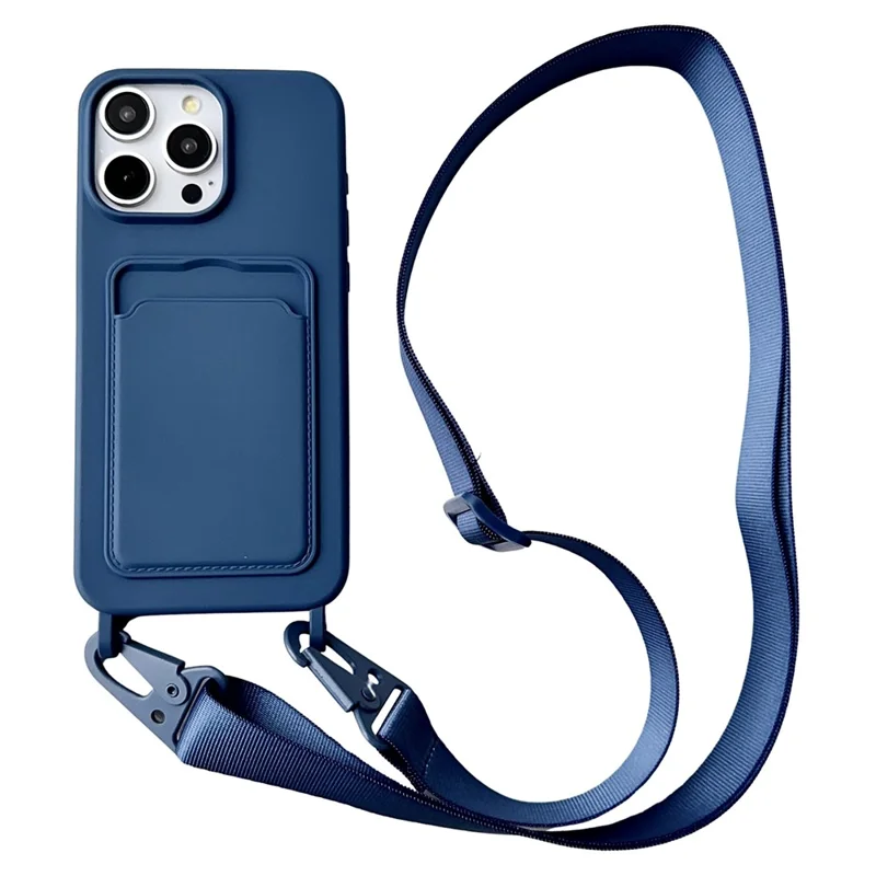 Funda para iPhone 15 Pro de silicona líquida a prueba de arañazos con ranura para tarjetas - Azul marino