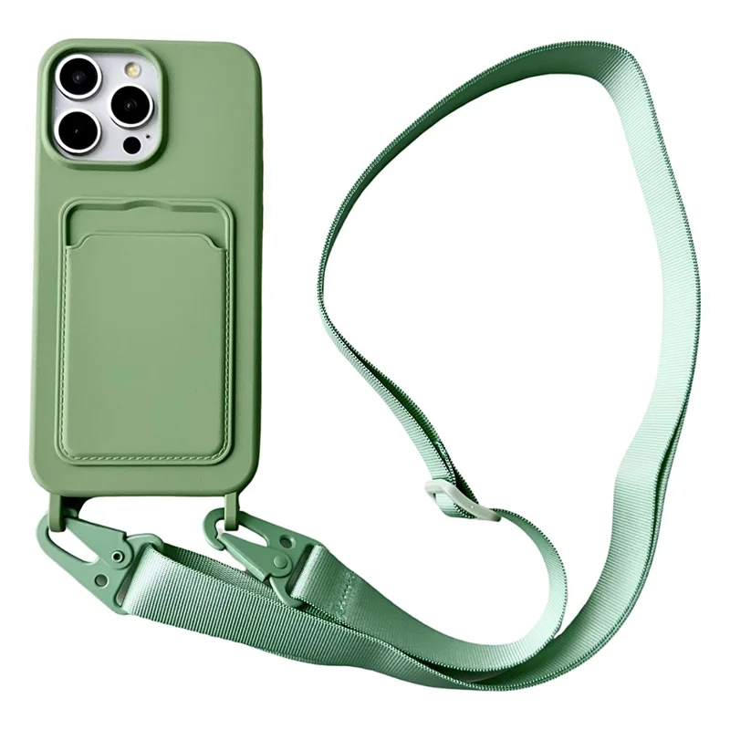 For iPhone 15 Pro Case Liquid Silicone Scratch-proof Back Phone Cover with Card Slot - Light Green
