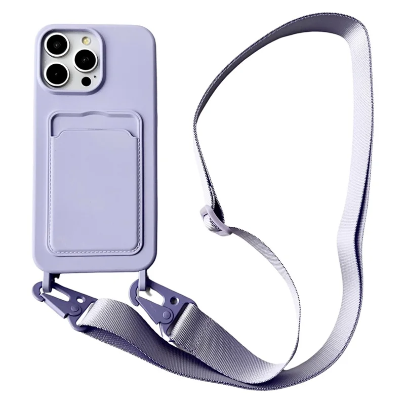 Til iPhone 15 Pro Max Mobiltelefonbeskytter Stødfast Væske-silikonbeskytter med bred livrem - Lilla