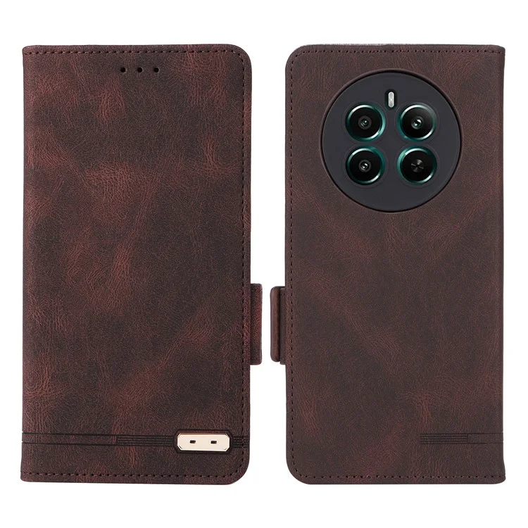 Pour Realme 12 4G / 12+ 5G Étui Portefeuille de Téléphone Hardware Decor Cuir PU Folio Flip Cover - Café