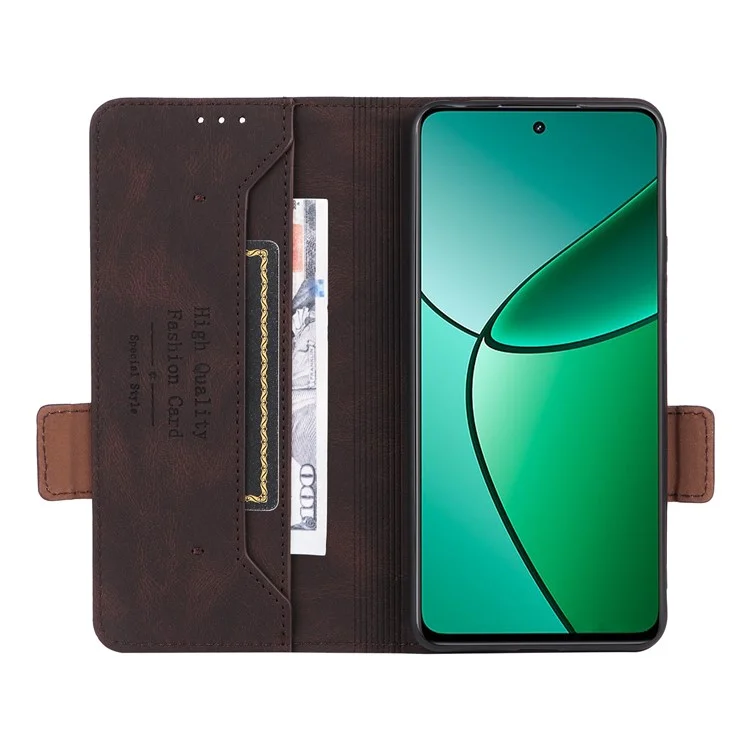 Pour Realme 12 4G / 12+ 5G Étui Portefeuille de Téléphone Hardware Decor Cuir PU Folio Flip Cover - Café