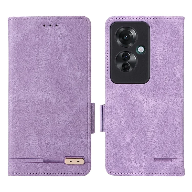 For Oppo Reno11 F 5G Shockproof Case Hardware Decor PU Leather Wallet Phone Cover - Purple