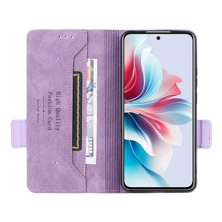 For Oppo Reno11 F 5G Shockproof Case Hardware Decor PU Leather Wallet Phone Cover - Purple
