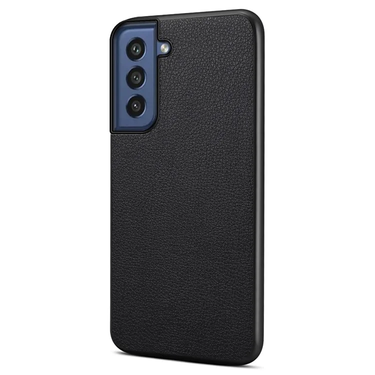 For Samsung Galaxy S21 FE 5G Case Calf Texture PU Leather+TPU+PC Phone Protector - Black