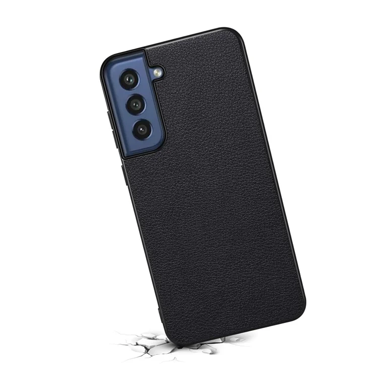 For Samsung Galaxy S21 FE 5G Case Calf Texture PU Leather+TPU+PC Phone Protector - Black
