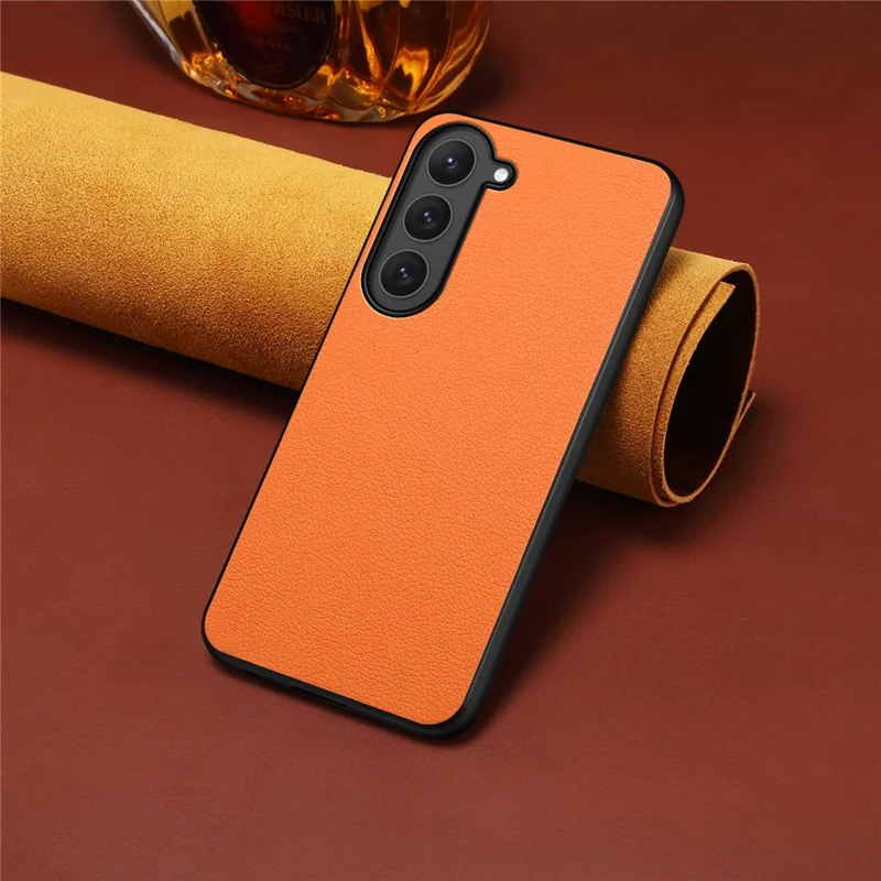 Per Samsung Galaxy S23 Case Antigraffio PU+TPU+PC Texture Vitello Custodia Protettiva - Arancione