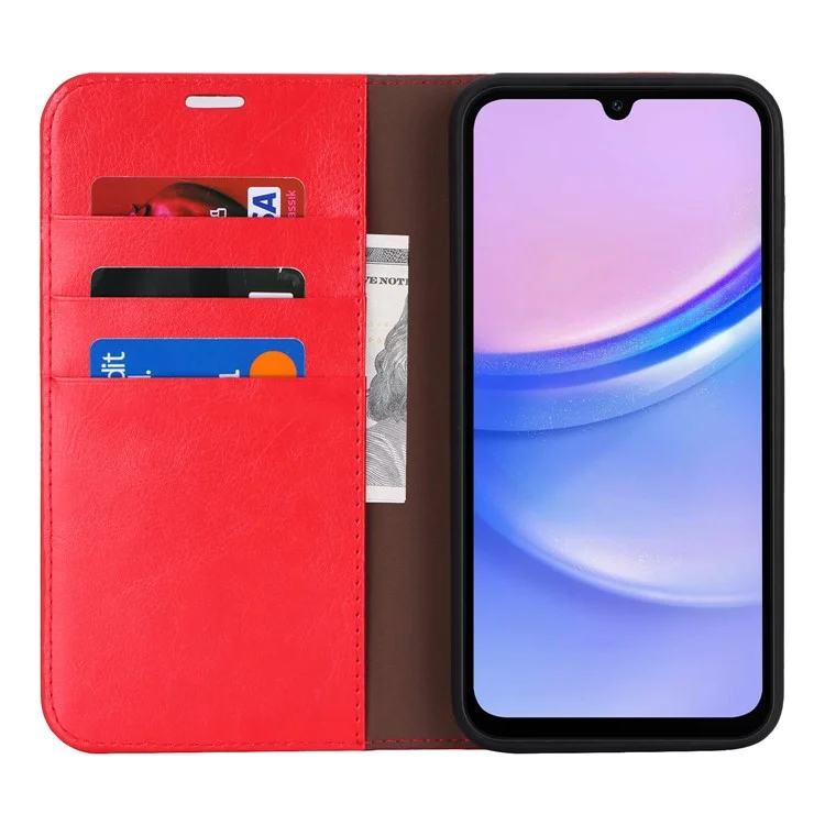 For Samsung Galaxy A15 5G Case Split Leather Crazy Horse Texture Stand Phone Cover - Red