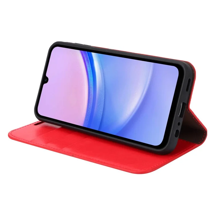 For Samsung Galaxy A15 5G Case Split Leather Crazy Horse Texture Stand Phone Cover - Red