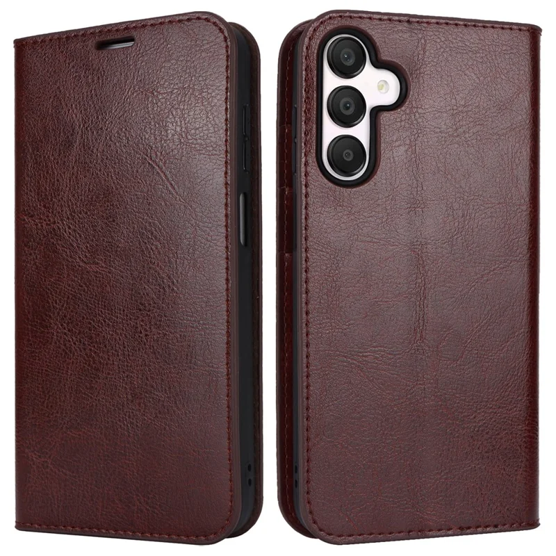 For Samsung Galaxy A15 5G Case Split Leather Crazy Horse Texture Stand Phone Cover - Dark Brown