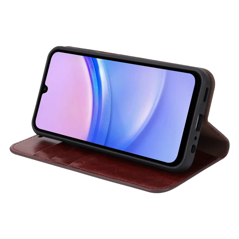 For Samsung Galaxy A15 5G Case Split Leather Crazy Horse Texture Stand Phone Cover - Dark Brown