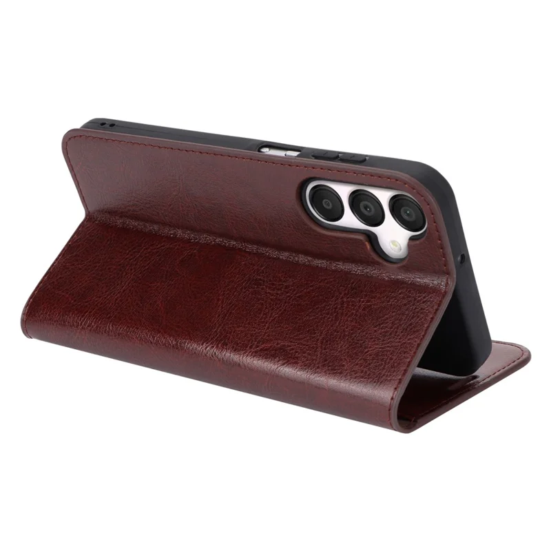 For Samsung Galaxy A15 5G Case Split Leather Crazy Horse Texture Stand Phone Cover - Dark Brown